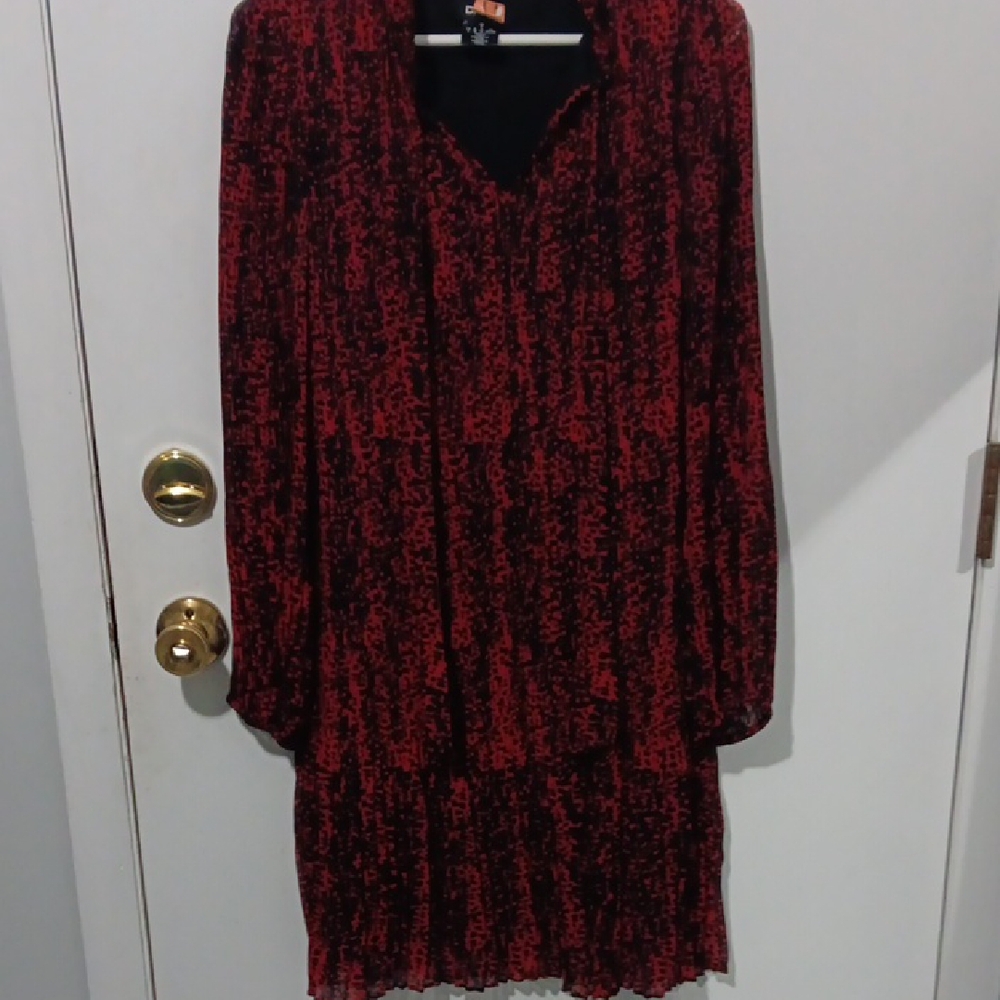 DKNY Red and Black Long Sleeve Dress